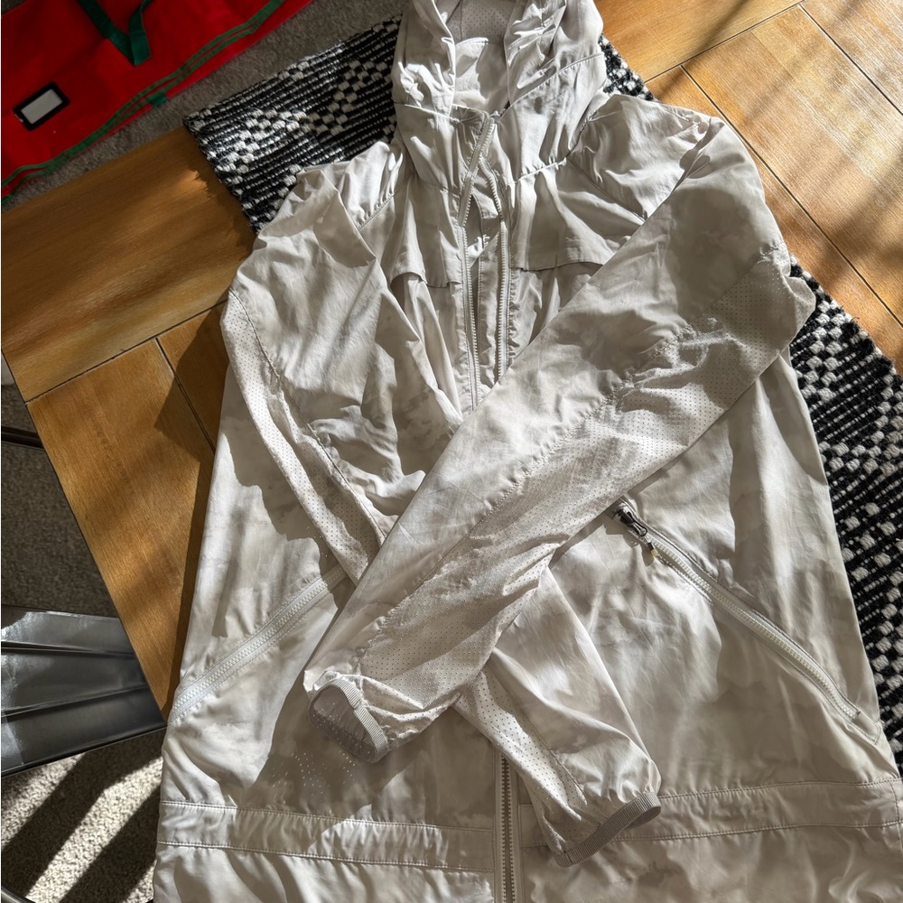 White and Grey Lululemon with Hideaway Hood Windbreaker Jacket